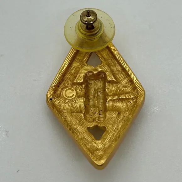 Vintage Anne Klein Earrings Brushed Gold-Tone, Diamond Shape Pierced Statement - Picture 6 of 13